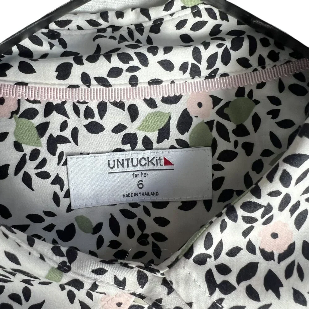 UNTUCKit for Her Phoebe Floral Belted Long Sleeve Shirt Dress in White Size 6 - Picture 5 of 10